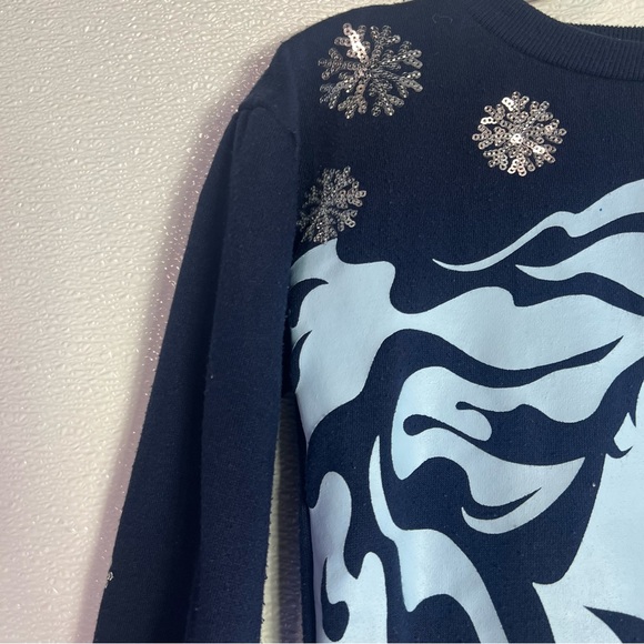 Disney Frozen II Elsa navy blue silver sequin snowflake sweatshirt  Size XS (4/5 - Picture 8 of 17
